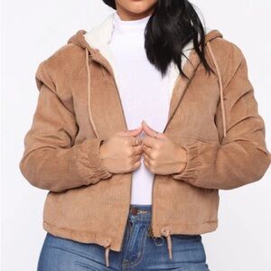 Fashion Nova Alessandra Corduroy Bomber Jacket Tan XL NWT